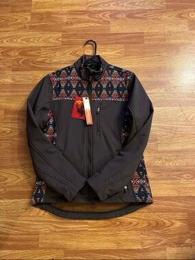 Women’s Aztec-Trim Utility Softshell Jacket - Dark Brown SIZE MEDIUM